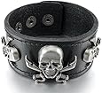 Men's Alloy Genuine Leather Bracelet Bangle Cuff Silver Black Brown Pirate Skull Adjustable Gothic