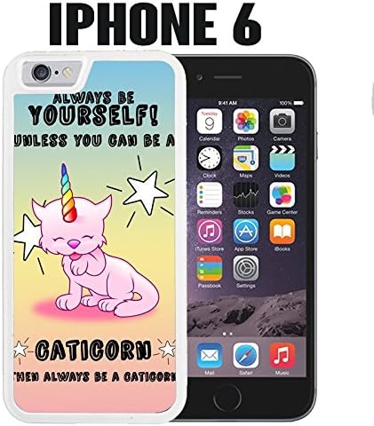 iPhone Case Always be a Caticorn For iPhone 6 / 6S Rubber White With Free .33 mm Premium Tempered Glass Screen Protector (Ships from California when you buy from CloudsOfAnarchy)