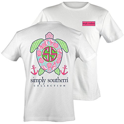 Simply Southern Tees Short Sleeve Preppy Turtle Shells White Small