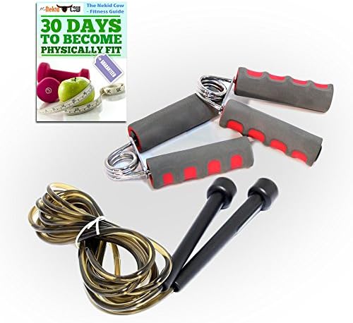Effective Fitness Exercise Hand Grips &amp; PVC Jump Rope Combo Set [Bundle Pack - 2 Items] - The Basics Included: 1 Pair Cushioned PRO Forearm Cross Fit Strength Training Resistance &amp; Body Speed Workout Jump Rope-Weight Loss Kit and SPECIAL Bonus GUIDE
