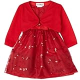 Rare Editions NEWBORN/INFANT 3M-24M 3-Piece RED SEQUINED EMBROIDERED MESH OVERLAY Special Occasion Flower Girl Holiday Party Dress/Shrug Set