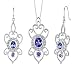 Jewelry : Dazzlingly Amorous Oval & Round Shape Sapphire Pendant Earrings Set in Sterling Silver