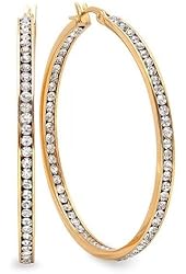2 Inch Stainless Steel Gold Plated High Shine Inside-Out Hoop Earrings With CZ