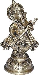 Religious Gifts Ganesha Brass Statue Playing Bina 2.25 x 2.5 x 5.5 inches