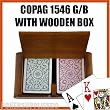 Copag Wooden Box Set with 1546 GB Regular Index and Wide Poker Size 100% Plastic Playing Cards