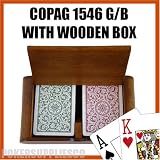 Copag Wooden Box Set with 1546 GB Regular Index and Wide Poker Size 100% Plastic Playing Cards