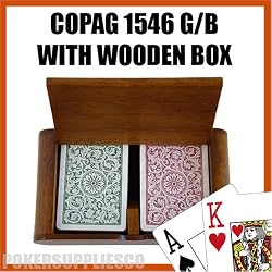 Copag Wooden Box Set with 1546 GB Regular Index and Wide Poker Size 100% Plastic Playing Cards
