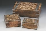 ANTIQUE STYLE WOOD BOX - CELTIC DESIGN S/3