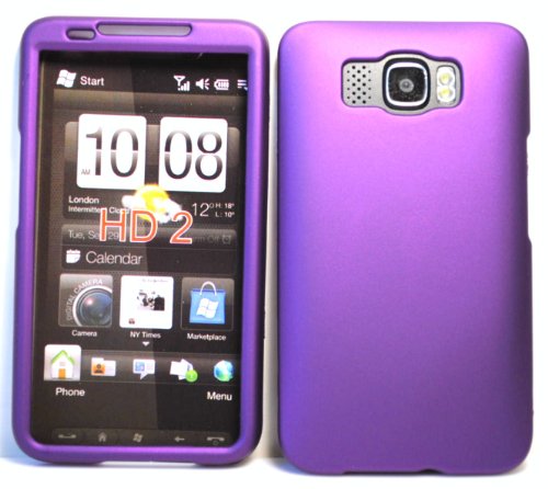 Purple Solid Color Front and Back Case Rubber Texture HTC HD2 Snap on Cell Phone Case