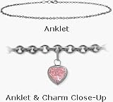 10 Karat 9 White Gold Belcher Style Pink Stone Heart Charm Anklet