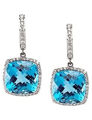 14K White Gold Swiss Blue Topaz and Diamond Earrings -- LIFETIME WARRANTY