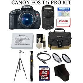 Canon EOS Rebel T4i 18 MP CMOS Digital SLR Camera with EF-S 18-55mm f/3.5-5.6 IS II Lens Kit + Canon Zoom Telephoto EF 75-300mm f/4.0-5.6 III Autofocus Lens + LEXSpeed 32GB SDHC Class10 Memory Card + Sunpak Heavy Duty Digital Mon-Tripod + Canon LP-E8 Spare Battery + Canon Deluxe Gadget Bag! Willough