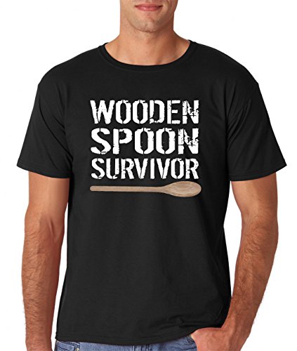 AW Fashion’s Wooden Spoon Survivor Funny Childhood Premium Men’s T-Shirt (X-Large, Black)