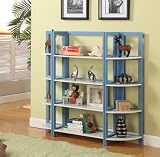 Light Blue / White Finish Wood Foldable 4 Tier Shelves Bookcase Plant Stand