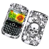MULTI WHITE SKULL RUBBERIZED SNAP ON HARD SKIN FACEPLATE PHONE SHIELD COVER CASE FOR BLACKBERRY CURVE 8520 8530 + BELT CLIP