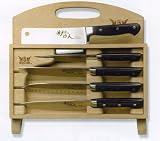 Iron Chef America 7-Piece Japanese Cutlery Set including Wood Knife Rack and Cutting Board