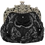 Antique Beaded Rose Evening Handbag Clasp Purse Clutch