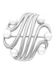14K White Gold Akoya Cultured White Pearl Brooch -- LIFETIME WARRANTY