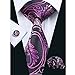 Hi-Tie Mens Purple Striped Solid Plaid Paisley Silk Tie Hanky Cufflinks set