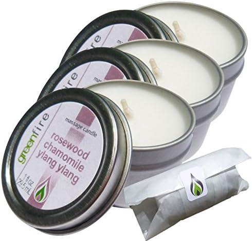 Greenfire All Natural Massage Oil Candles, Rosewood Chamomile Ylang Ylang, Travel Size 1 Fluid Ounce, Set of 3