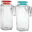 Bormioli Rocco Gelo 2-Piece Glass Pitcher Set with Lids, Red and Green