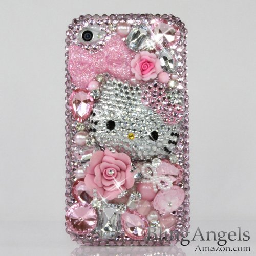 3D Swarovski Pink Hello Kitty Crystal Bling Case Cover faceplate for iphone 4 4S AT&T Verizon & Sprint (Handcrafted by BlingAngels)