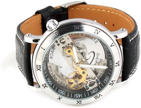 Yajing Mens Automatic Mechanical Watch Tourbillon Skeleton Case Analog Luxury Wristwatch Leather Band