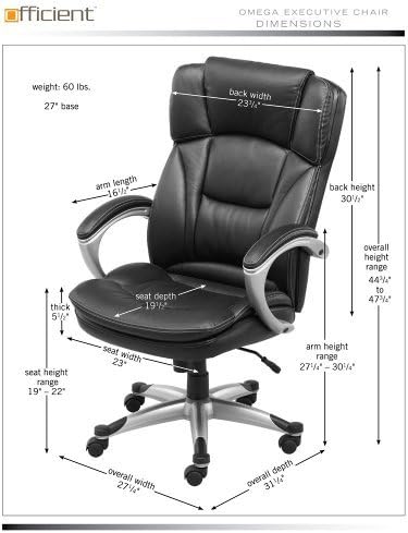 Officient Omega Collection Big and Tall Black Leather Executive Chair with Titanium Finish