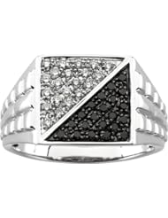 1/2 ct tw Gents Black & White Diamond Ring in 14k White Gold - Size 7