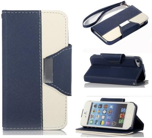 5C Case,5C Wallet Case,5C Leather,5C Leather Case,iPhone 5C Case,iPhone 5C Leather Case,iPhone 5C Wallet Case,Addigital Two Colors Book Style Wallet Leather Case For iPhone 5C Blue/White