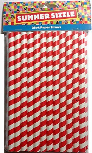 Red and White Gingham Style Paper Straws, Summer Sizzle 25 Pieces per Pack (2 Packs, Total of 50 Straws)