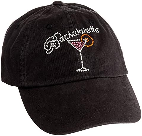 Women's Crystal Rhinestone Bachelorette Adjustable Baseball Cap Hat (Black)