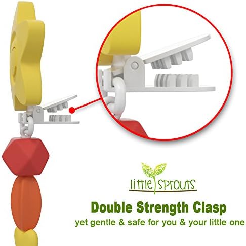 2 in 1 Pacifier Clip - #1 Teething Baby Rainbow Silicone Beads with Unique Shapes - Little Sprouts Binky Holder for Boys & Girls - Best Leash Clip for Teether Toys, Stuffed Animals, Soothie, Infant Blankets & Drool Bibs