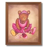 Ballet Teddy Bear Pink Tutu Ballerina Kids Room Wall Picture Oak Framed Art Print