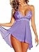 Fashion Women Sleepwear Plus Size Mini Dress Lingerie Set Lace Nightwear Purple 5XL