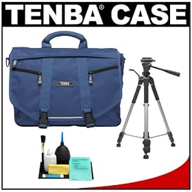 Tenba Small Messenger Digital SLR Camera & Laptop Bag 638-223 (Blue) + Tripod + Cleaning Kit