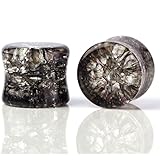 PiercingJ Pair 0G-5/8" (8MM-16MM) Double Flared Organic Glass Cracked Design Saddle Plug Gauge Brown