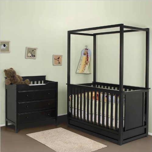Babyletto Newhaven Pine Wood 4-in-1 Convertible Canopy Crib Set in Dark Chocolate