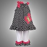 IMAGE OF Size-5 RRE-55302E 2-Piece BLACK WHITE POLKA DOT JEWELED BUTTERFLY BOW SHOULDER Top/Dress and Legging/Pants Outfit Set,E355302 Rare Editions LITTLE GIRLS