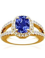 14K Yellow Gold Cushion Cut Blue Sapphire Ring With Sidestones (GIA Certificate)