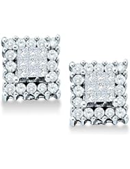14k White Gold Princess and Round Cut Channel Set Diamond Stud Earrings (1/2 cttw)