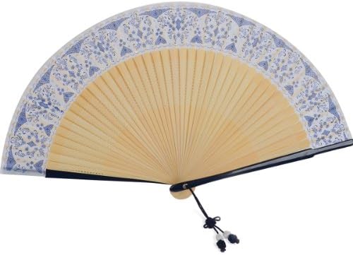 Japanese Design Silk Handheld Folding Fan,Blue and White porcelain HF188