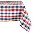 DII 100% Cotton, Machine Washable, Dinner, Summer &amp; Picnic Tablecloth, 70", Red, White and Blue Check, Seats 4 to 6 People