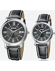 EYKI 8623 Couple Watches Quartz Waterproof Wristwatches for Lovers Pair in Package Black Dial and Leather Band