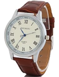 2013newestseller Mens Womens Casual Classic Round Face Synthetic Leather Wrist Quartz Watches Coffee