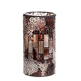 Home impressions Mosaic Glass with Flameless Led Candle with Timer, Brown, 3 x 6"