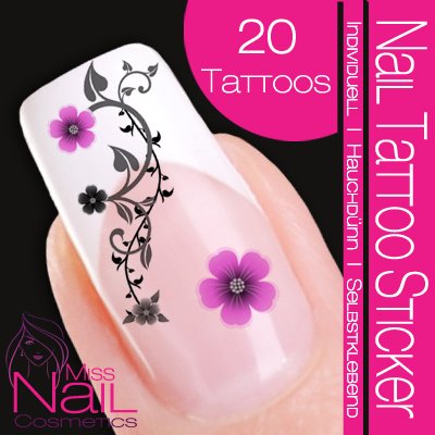 Nail Tattoo Sticker Bl&uuml;te / Ornament - schwarz / flieder Preisvergleich