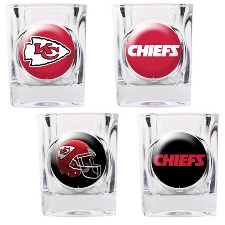 NFL Kansas City Chiefs Four Piece Square Shot Glass Set (Individual Logos)