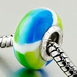 Green Blue Flower Polymer Clay Bead - Pandora Charm & Bracelet Compatible