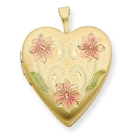 Gorgeous 1/20 Gold Filled 20mm Enameled Flowers Heart Locket